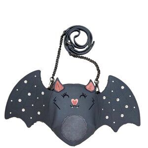 Betsey Johnson Kitsch XO BAT Halloween Rhinestone Studs Grey Crossbody Bag NWT